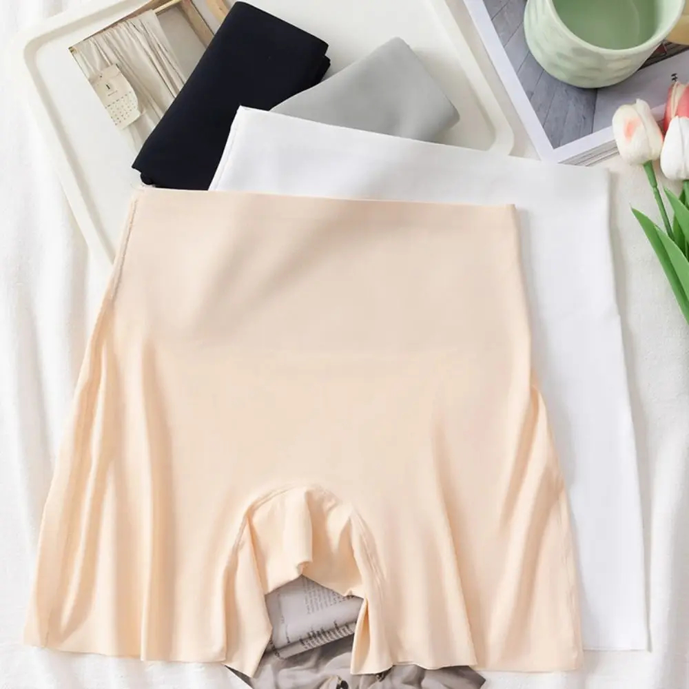 

High Waist Ice Silk Safety Pants Large Size Anti-Glare Tummy Control Shorts Belly Contracting Women Underwear Short Leggings