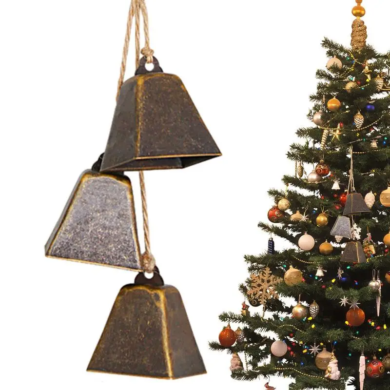 Vintage Rustic Cowbell Christmas Bell Tree Hanging Bells Decor Metal Jingle Bell Habby Chic Holiday Decor Vintage Rustic Cowbell