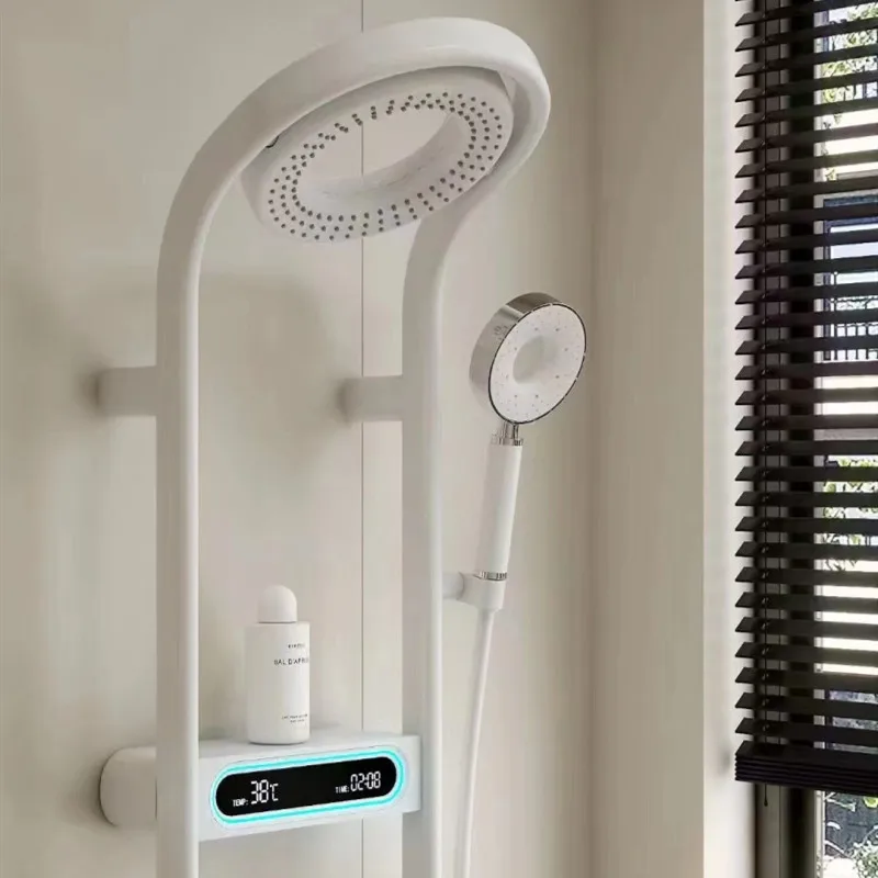 Imagem -05 - Conjunto de Torneira Termostática de Parede Branco Latão Abs Display Digital Chuva do Banheiro