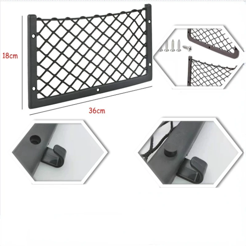 Car Net Bag with Screws for Secure Fit in Auto RV Home Marine Bus Seat Side Plastic Frame with Stretchable Mesh Net Storage Bag