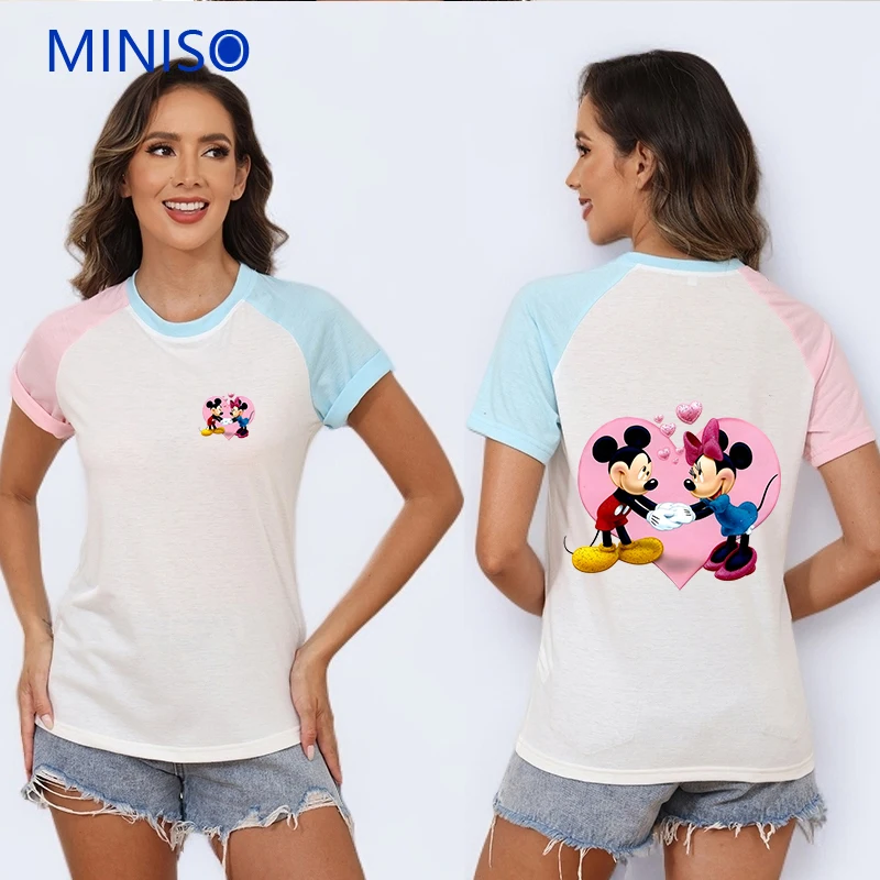 

2025 Dress Trends Clothes Disney Mickey Minnie Printed T-shirt Top Woman White t-Shirt Ladies Large Size Cartoon Clothing