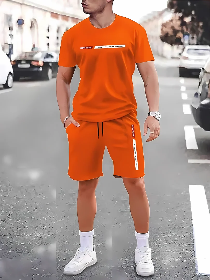 

2025 summer new men's casual suit men's street fashion T-shirt shorts two-piece set men's lightweight breathable sportswear