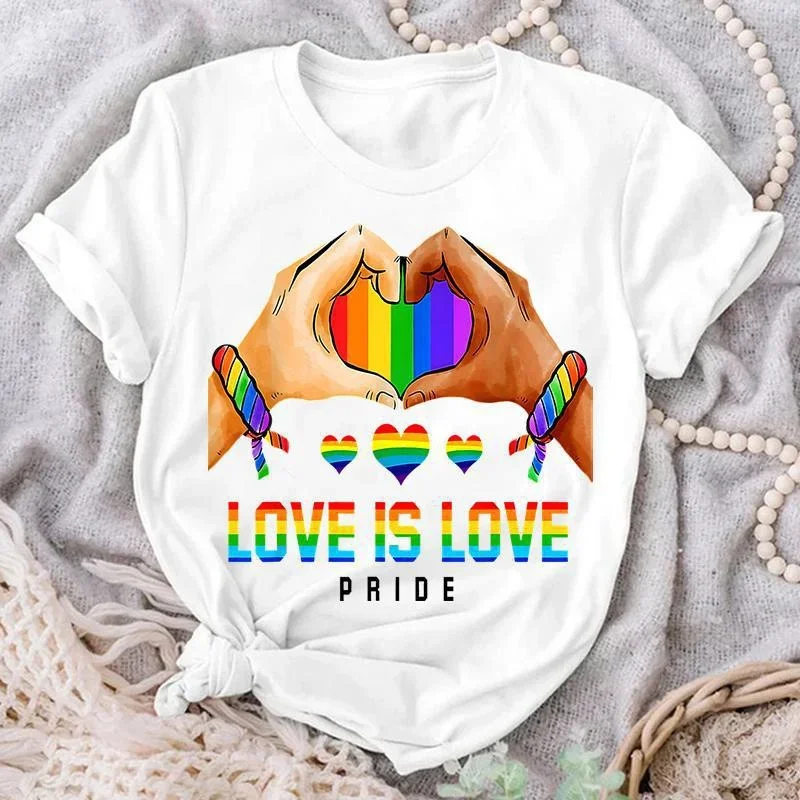 Women's Fashion Love Is Love Pride Printed Cotton T-Shirt Summer Harajuku Casual Short Sleeve Shirt Plus Size Gothic Top