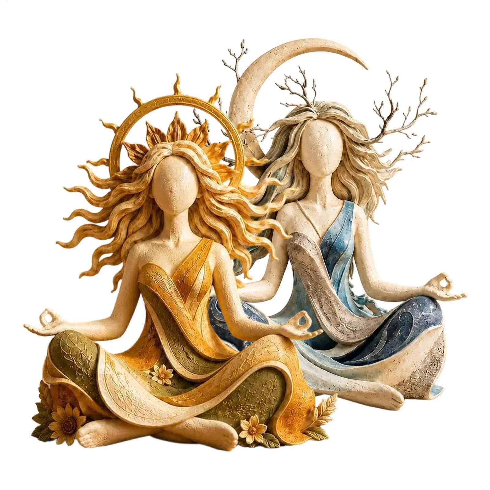 Handmade Resin Goddess Statue,Sun Or Winter Moon Serenity Sculpture Meditation Yoga Zen Decor Meditative-Mindfulness Statue