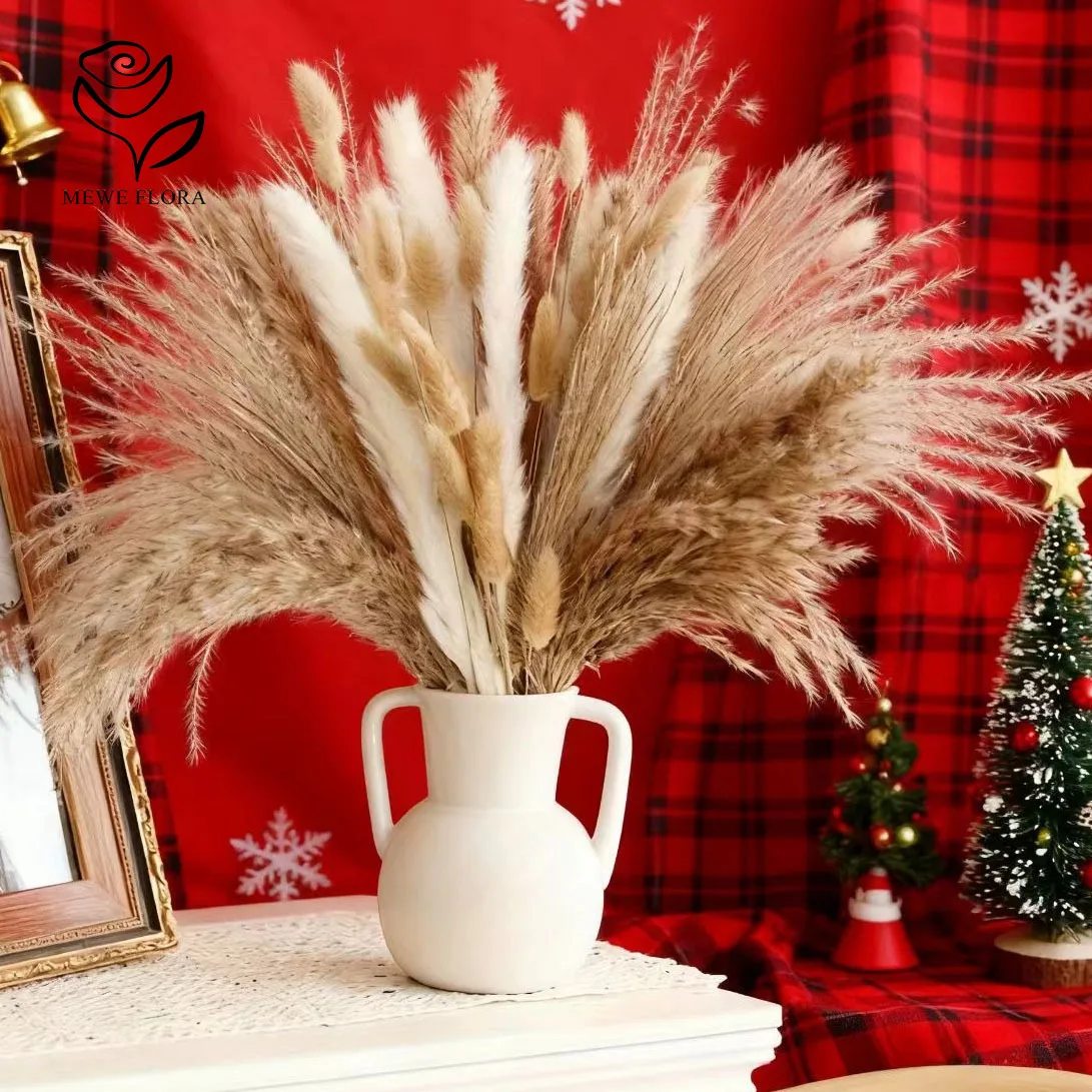 

75pcs Natural Dried Flower Bouquets Christmas Home Party Decoration Fluffy Pampas Grass Reeds Bunch Wedding Table Vase Filler