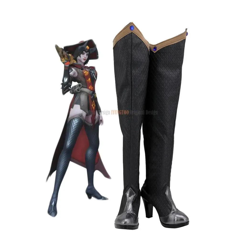 

Ashe Warlock Boots Cosplay Game OW Ashe Cosplay Shoes Overknee Boots Black High Heel Shoes Custom Made for Unisex