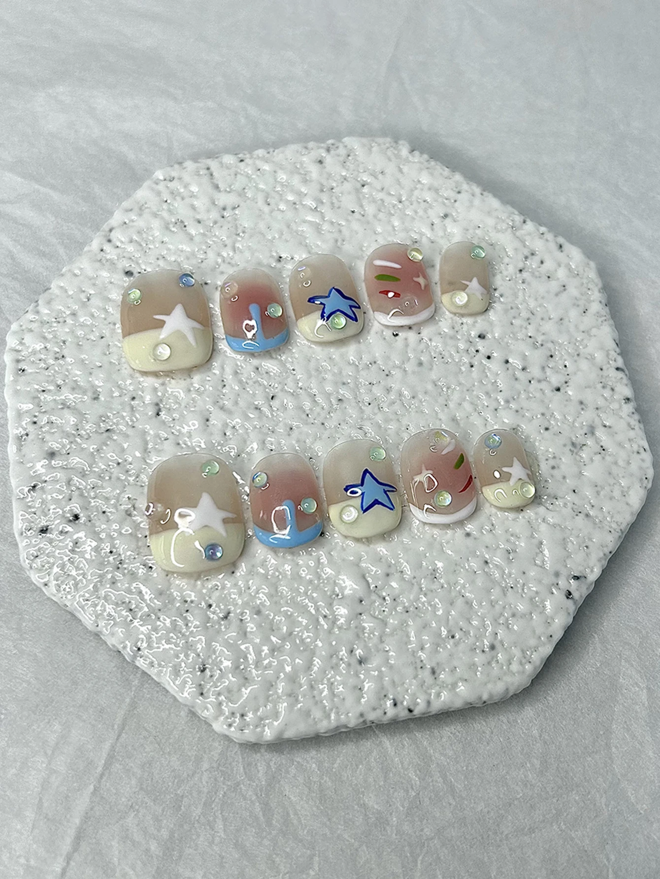 10 pezzi cartone animato carino stampa sulle unghie fatte a mano aurora latte giallo fard gelato toppe corte per unghie finte rimovibili