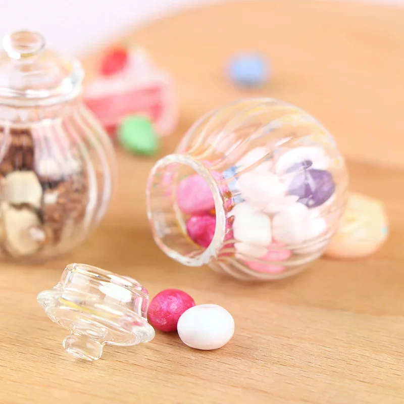 1:12 Dollhouse Miniature Round Glass Bottle Candy Jar Mini Candy Bottle Model For Kids Children Toy Safe For Children