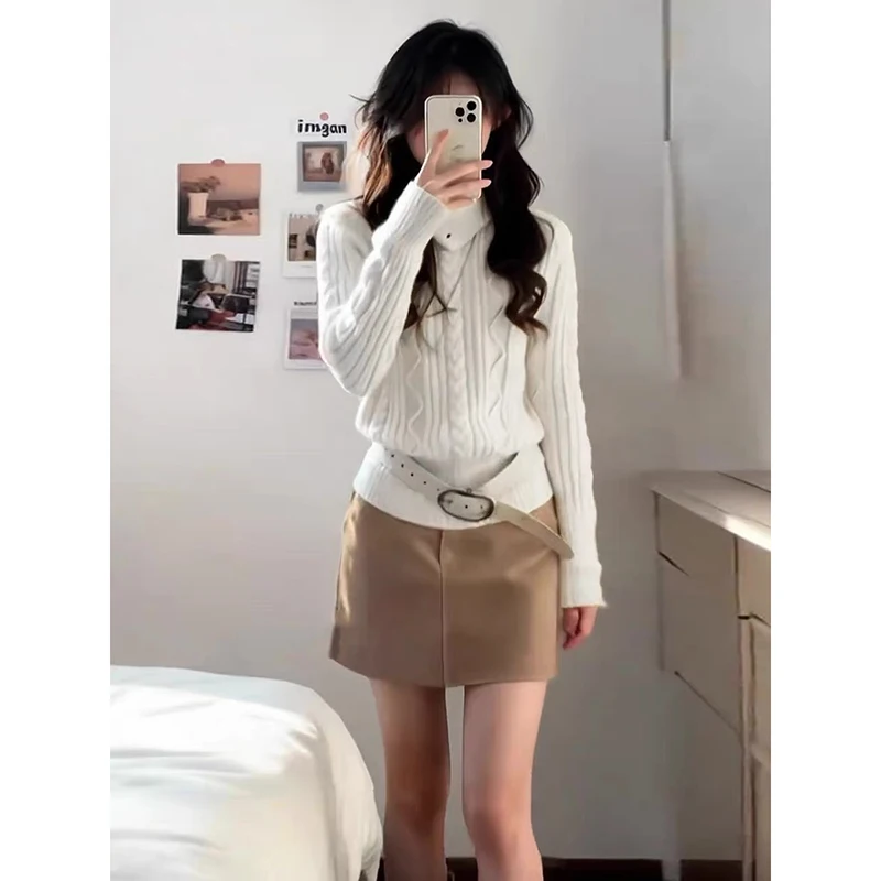 

YIBASHU Women's Knit Pullover Sweater 2000s Vintage Korean Style Long Sleeves Turtleneck Cozy Cashmere Sweater For Women Clothes