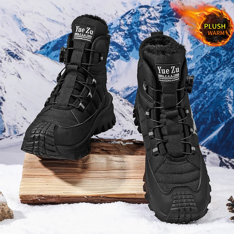 A Pair of Men's Autumn and Winter Outdoor Fleece-Lined Warm Hiking Boots, Stylish and Versatile High-Top Large Size Shoes, Suitable for Autumn and Winter Outdoor Activities, Casual Sports Wear