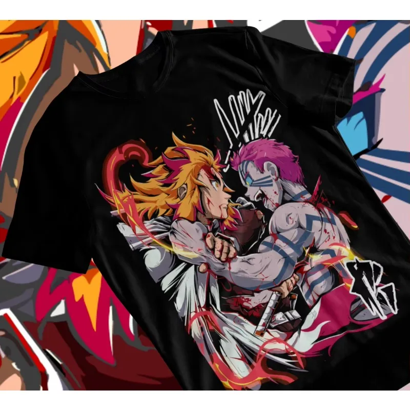 

Trend Summer 2025 Cosplay Neutral Rengoku Akaza Demon Slayer Kimetsu No Yaiba Anime Manga Unisex T-Shirt Soft Tee Harajuku