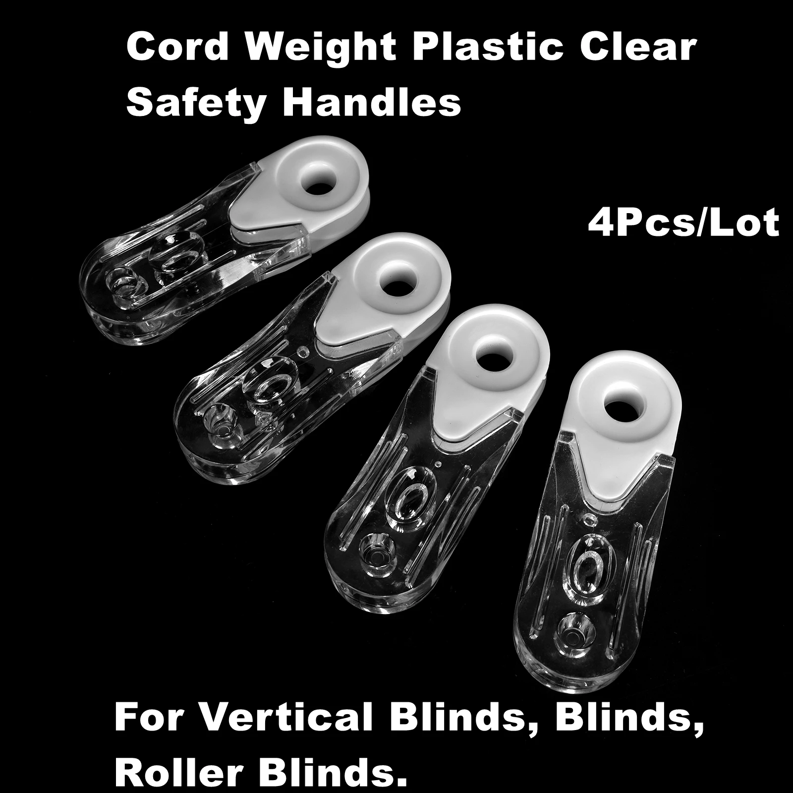 

4Pcs/Lot Cord Weight Plastic Clear Safety Handles for Vertical Blinds, Blinds, Roller Blinds, Curtain Parts(88 x 30 x 14mm)