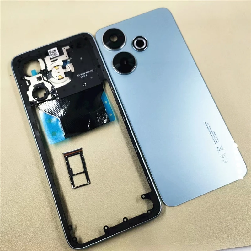 Full Housing for Xiaomi Redmi 13 4G Middle Frame Cover Battery Back Cover with Camera Lens + Sim Card Tray Repair Parts