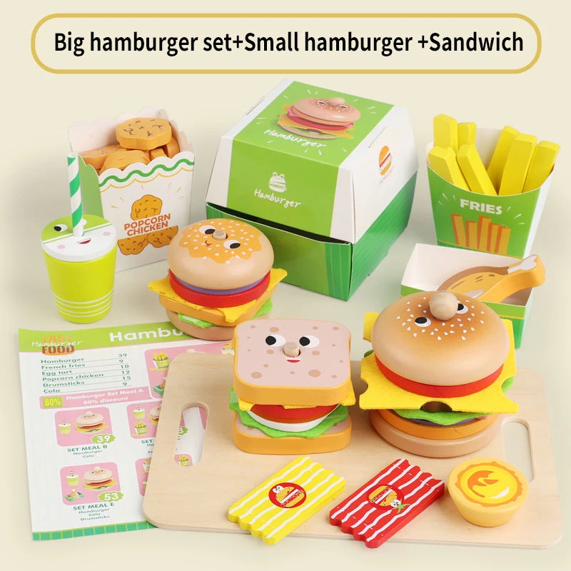 Kids Kitchen Playset Sim Burger Fries Restaurant Order Food Games Hamburger Sandwich Stacking Cooking Parent Child Games
