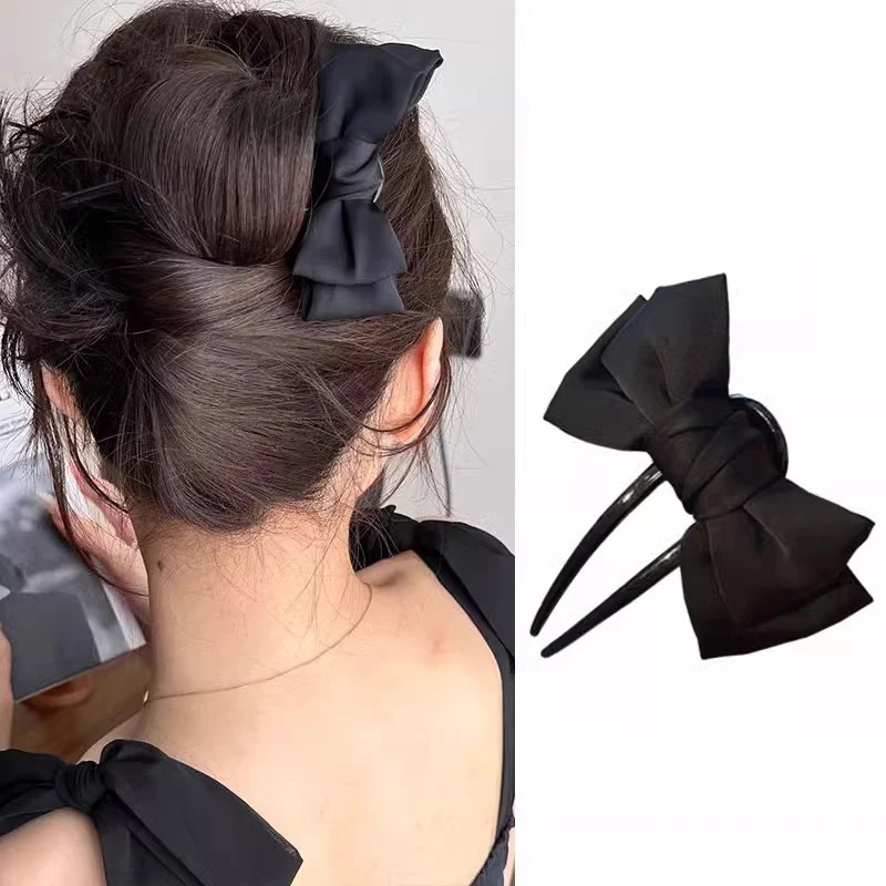 

1pc Fashion Women's Bow U-shaped Hair Clip Suitable for Girl Daily Wear Accessory Elegant Black Boutique Hairpin Hair Accessory