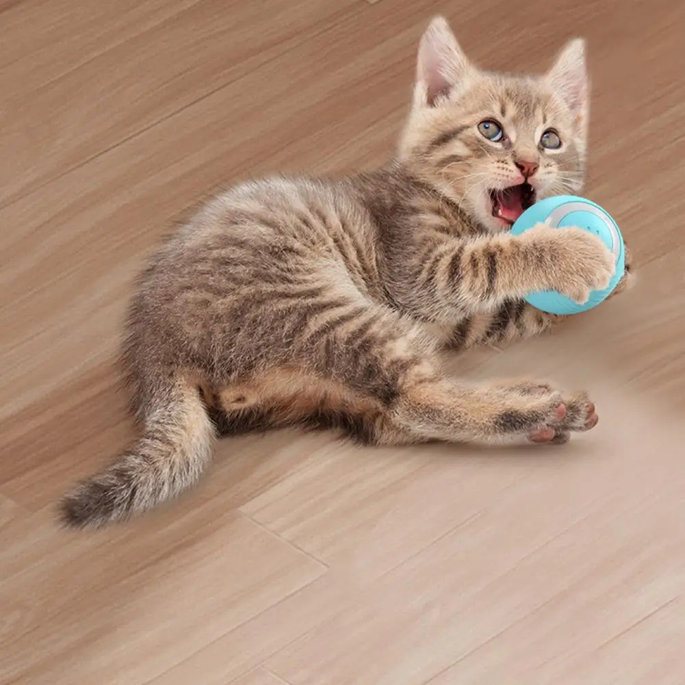 Cat Ball Toy Teasing Cat Toy Usb Rechargeable Cat Toy Ball with Led Light Self-moving Rotatable Rolling for Indoor for Kitten