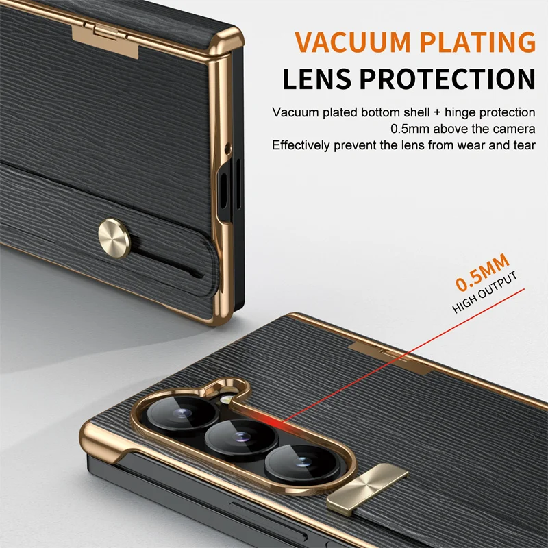 Leather Phone Case for Samsung Galaxy Z Fold 7 6 5 4 3 Fold7 Luxury Hinge Protector Wrist Strap Kickstand Back Cover YYC005 - Image 6