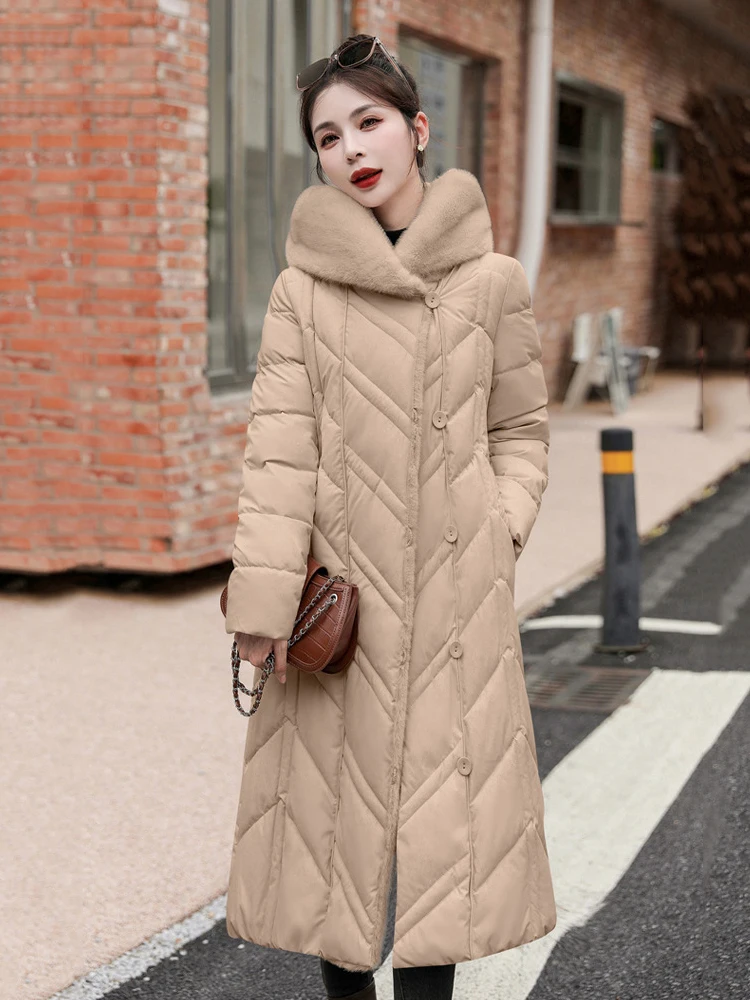 2024 Women Parkas Fashion Long Coat Hooded Winter Puffer Jacket Big Fur Collar Warm Cotton Padded Snow Coat Windproof Outwear