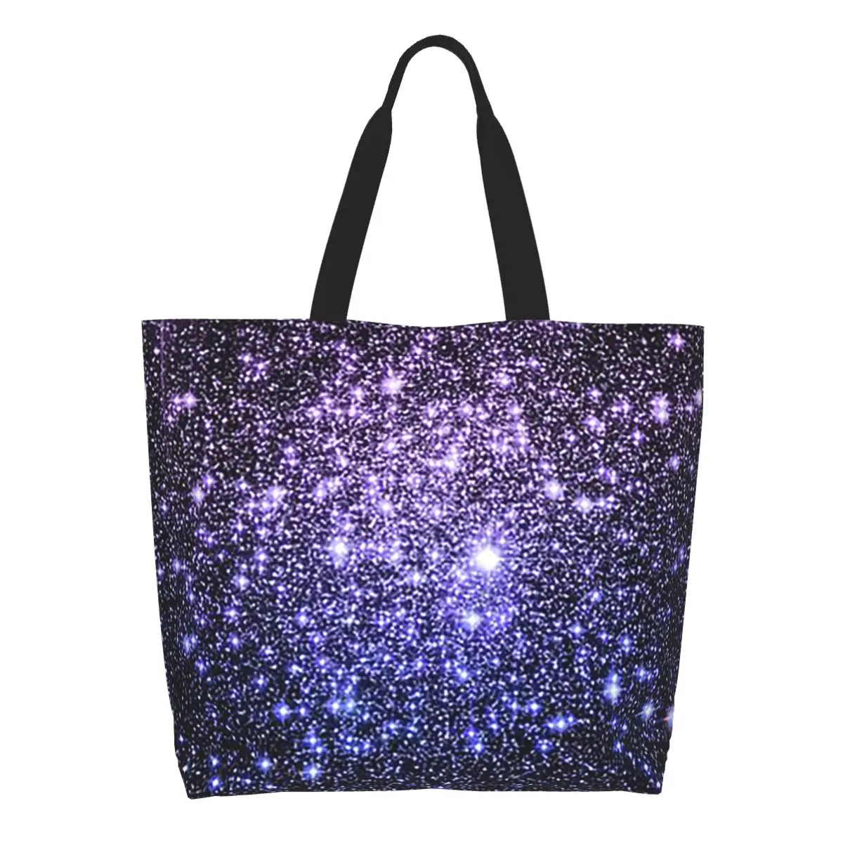 Galaxy Sparkle Stars Lavender Periwinkle Blue Ombre Shopping Tote Bag Canvas Shoulder Bags Shopper Grocery Handbag for Women