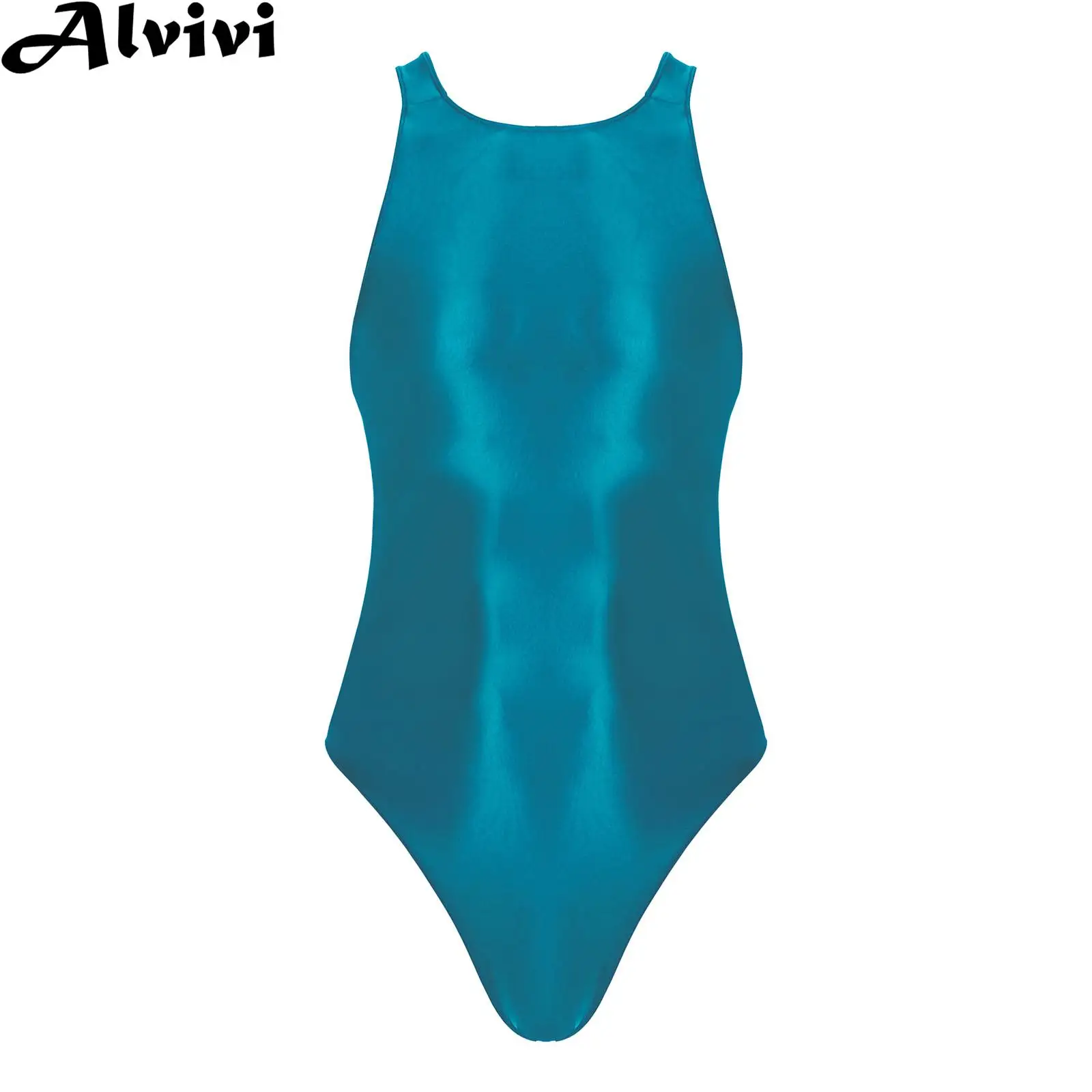 Mens Glossy One-piece Swimsuit Hollow Out Bodysuit Stretchy Leotard Swimwear Solid Color Bathing Suit Wetsuit Surfing Clothing