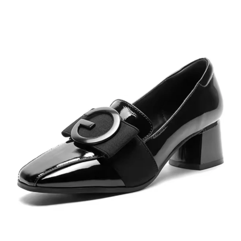 

Женские туфли на высоком каблуке, новинка 2025, роскошные модные сандалии из лакированной кожи на толстом каблуке с квадратным носком, женские вечерние женские туфли без шнуровки на высоком каблуке