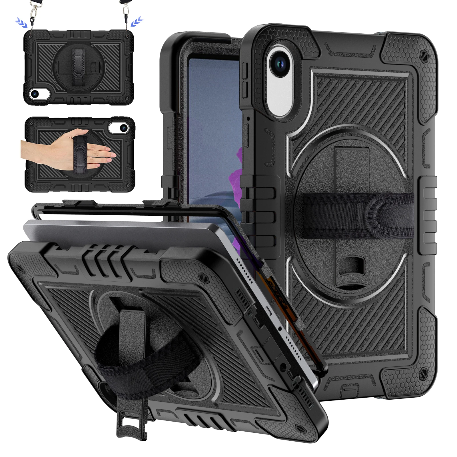 

360 Rotating Stand Case For Xiaomi Redmi Pad 2 2025 11.0inch Model 25040RP0AG Silicone+PC Hybrid Armor Cover With Shoulder Strap