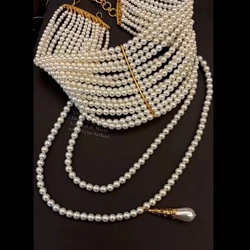 Celebrity Style Multi-layer Pearl Luxury Tassel Choker Exaggerated Necklace