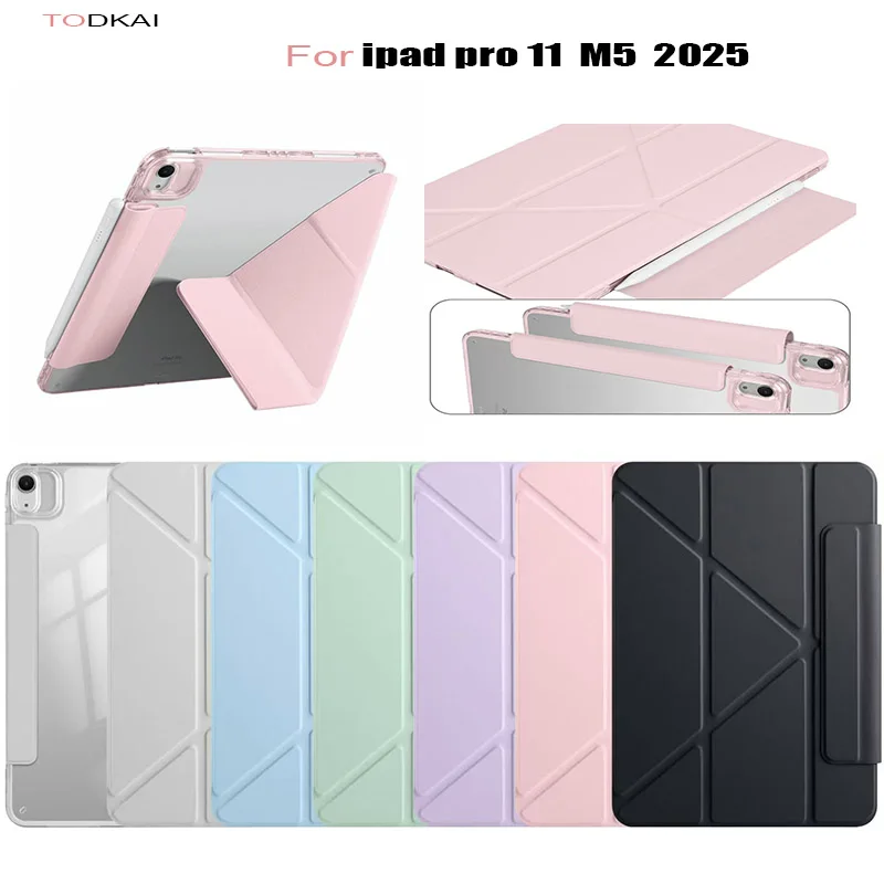 Funda For iPad pro 11 Case 2025 Smart Fold Leather Acrylic Clear Hard Magnetic Cover For Coque iPad pro 11 Air 11 M3 Case Cover