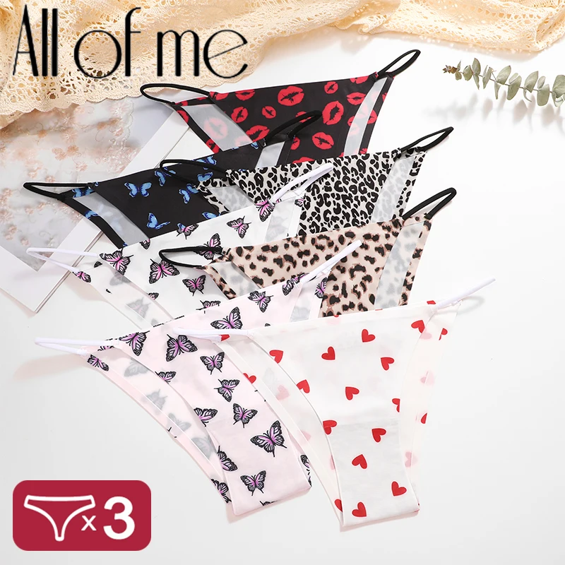 

3Pcs/Set Leopard Print Briefs Ice Silk Underwear For Women Straps Panty Low Waist Brazilian Pants Sexy Breathable Seamless Thong