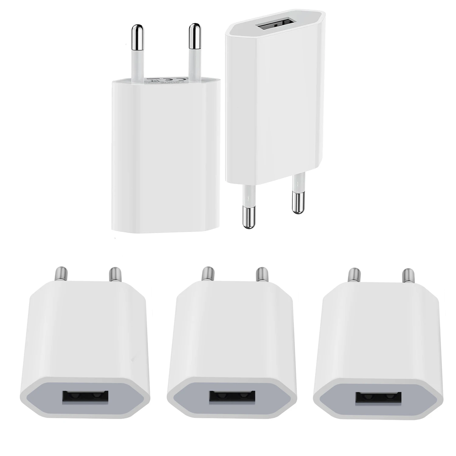 1/2/5PC 5V1A Universal USB Wall Charger with Short Circuit Protection - European Standard Plug for iPhone