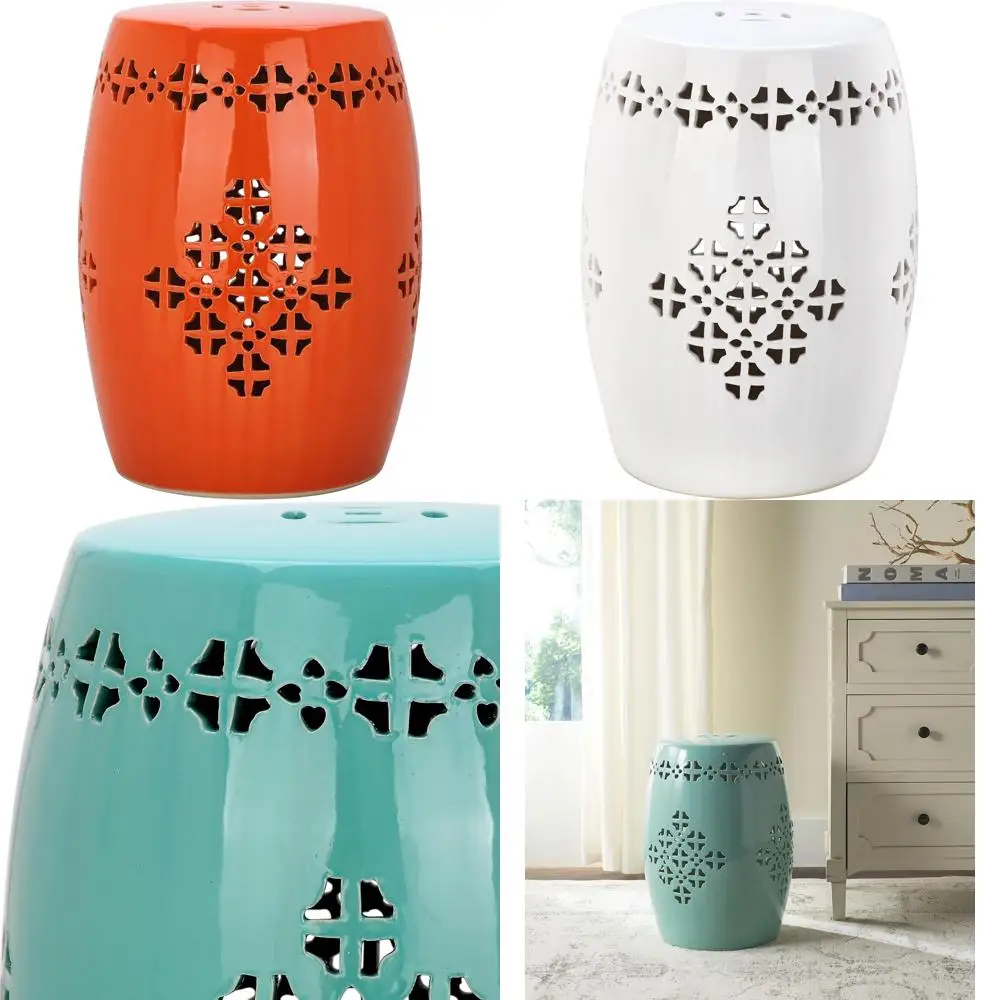 

safavieh home collection quatrefoil orange ceramic decorative indoor/ outdoor garden stool (fully assembled)