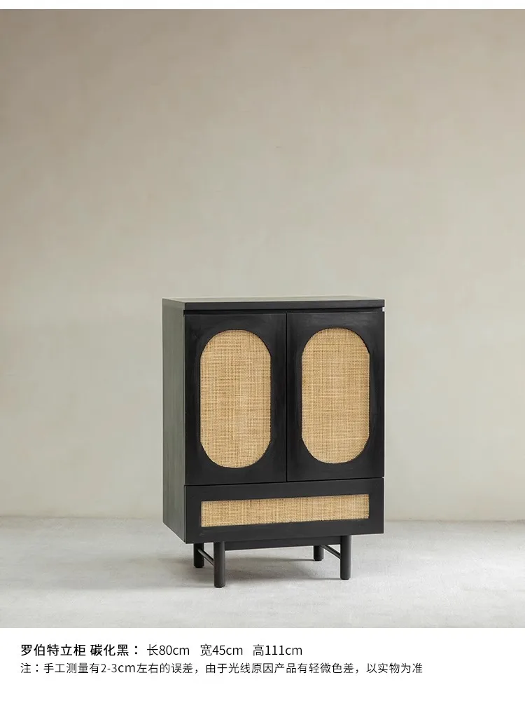 For Indonesian Teak Wabi Sabi Retro Rattan Cabinet Solid Wood Storage Sideboard Medieval French Style Bedroom Living Room