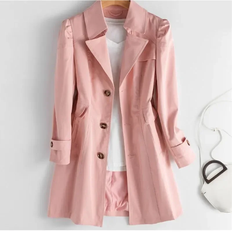 

2024 New Spring Autumn Trench Coat With lining OL Ladies Coats Elegant Slim Long Windbreaker Solid Casual Outwear Femme I186