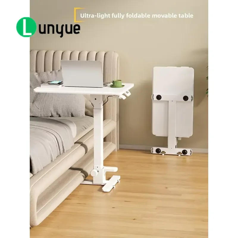 Height Adjustable Bedside Table Lifting Computer Desk Expandable Folding Writing Desk for Students Bedroom Home Office Mobile