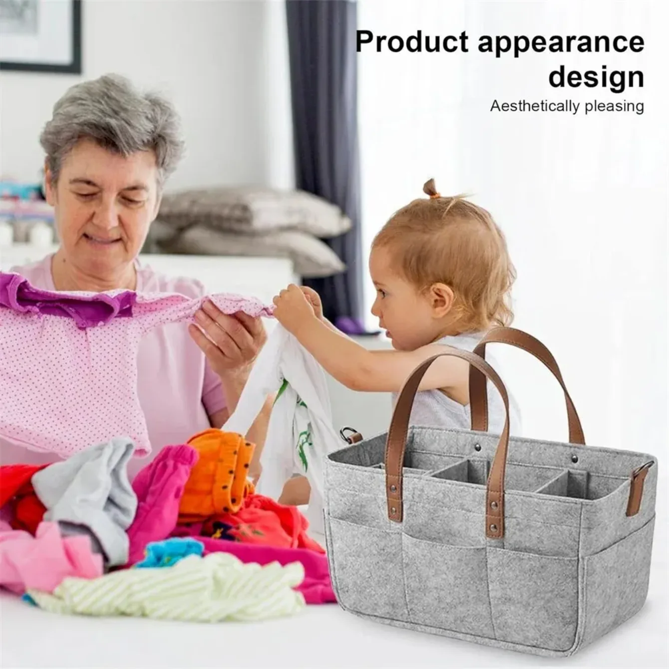 Lightweight Multifunctional Maternity Bag Travel Children\'s Clothes Storage Basket Foldable Felt Shopping Bag Diaper Bag