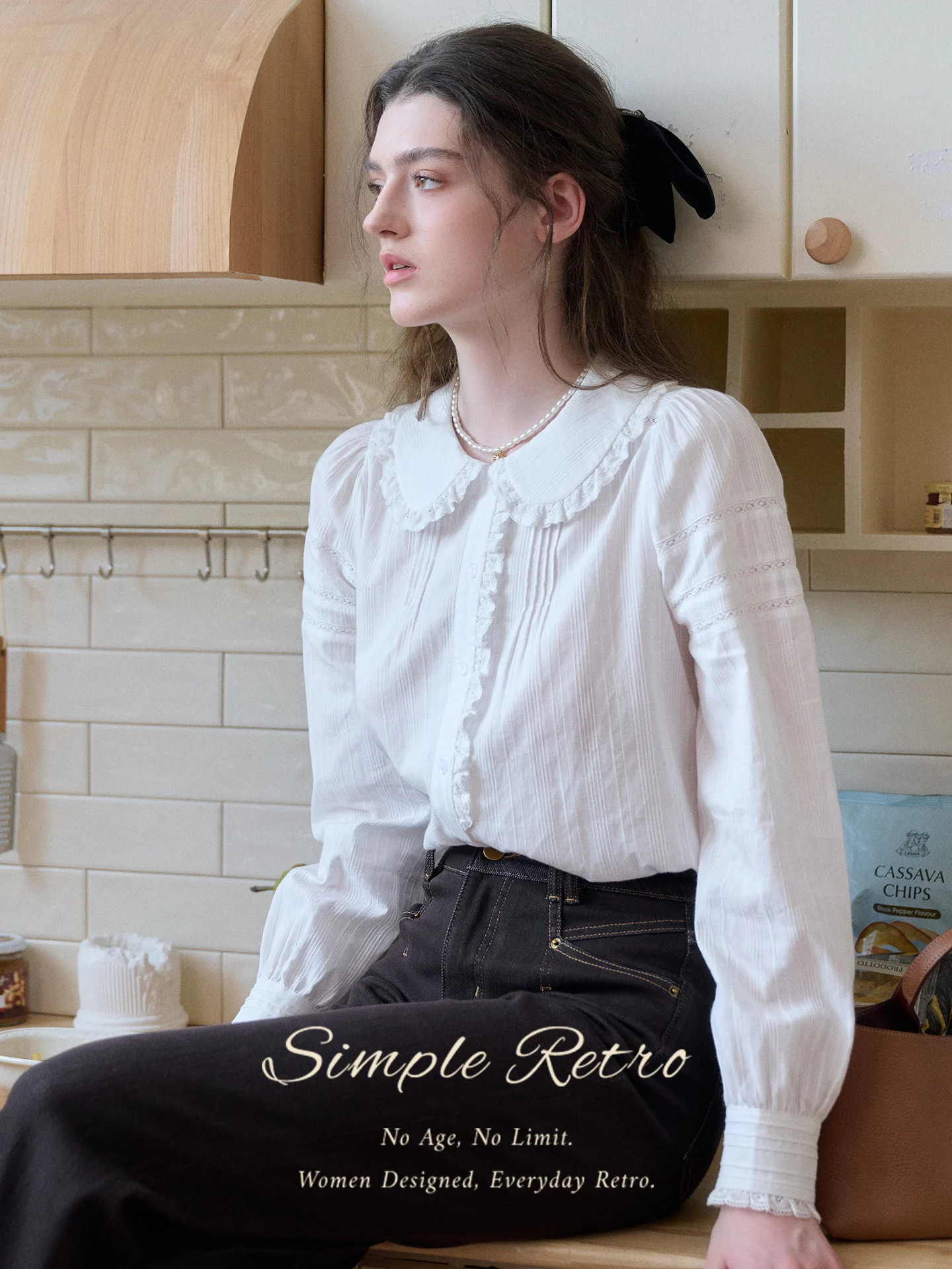 

Женская весенняя блузка SimpleRetro из чистого хлопка с воротником-стойкой, дышащая, комфортная, в французском стиле, свободного кроя