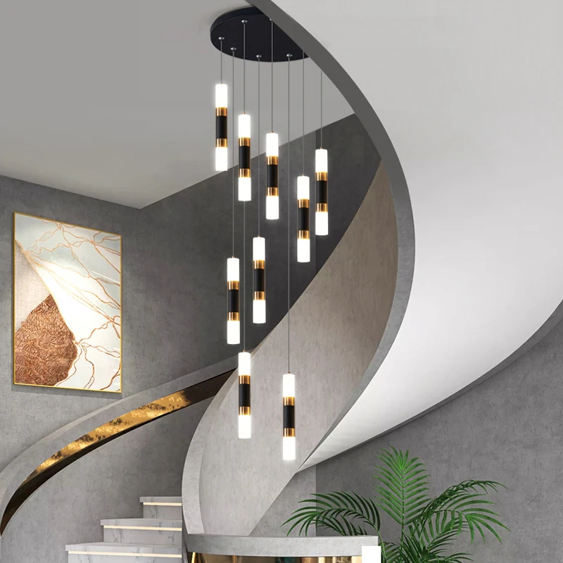 Modern LED Luxury Chandelier Villa Hanging Staircase Pendant Light Living Room Pendant Light Bedroom
