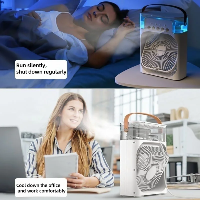 New 3 In 1 Fan AIr Conditioner Household Small Air Cooler LED Night Light Portable Humidifier Air Adjustment Office Home Fan