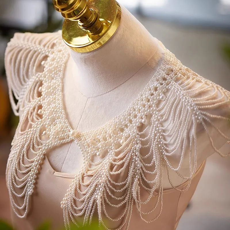 女性の春秋ヴィンテージ高級パールニットパシュミナ女性パフォーマンスパールショールマント襟-r2633