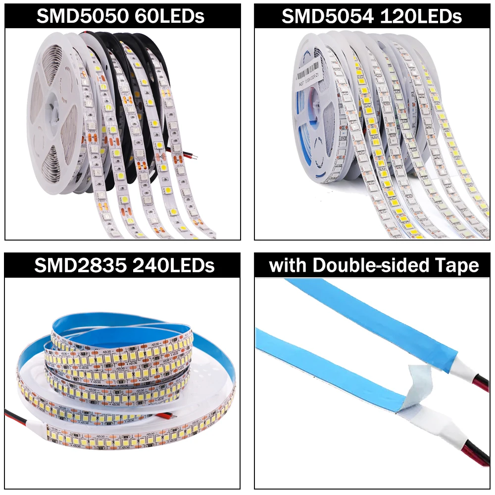 5M RGB 5050 LED Strip Light 12V SMD2835 5054 Flexible LED Tape 60 120 240LEDs/m Waterproof LED Ribbon Rope Light for Home Decora