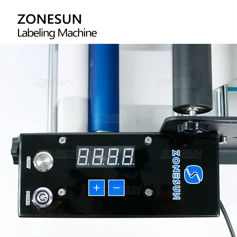 ZONESUN Halbautomatische elektrische Flaschenaufkleber, Etikettiermaschine, Etikettentropfer, Saft, Glas, runde Flaschenetikettierer ZS-TB50SM