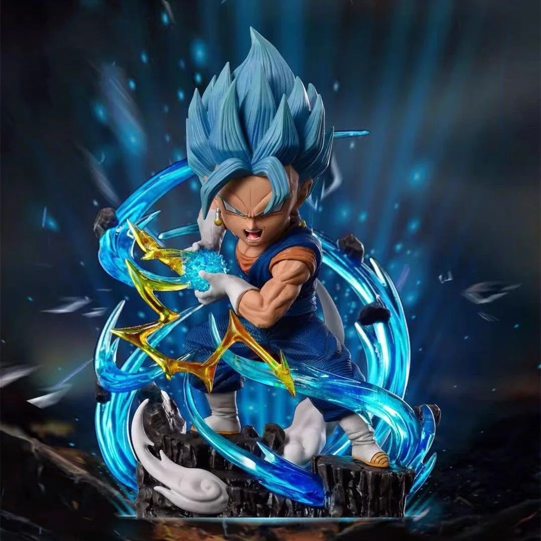 11cm Dragon Ball Vegetto Anime Figurka Niebieskie Włosy Efekty Specjalne Scena Model Peryferyjna Dekoracja Pulpitu Kolekcja Ozdób