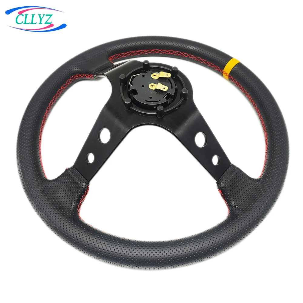 CLLYZ Universal Car Steering Wheel Leather 350MM Sports SteeringWheel With Horn Button Racing Modification