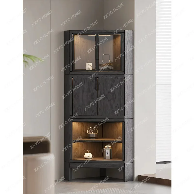 XXSolid wood corner rack triangular cabinet living room corner cabinet bedroom multifunctional corner storage cabinet