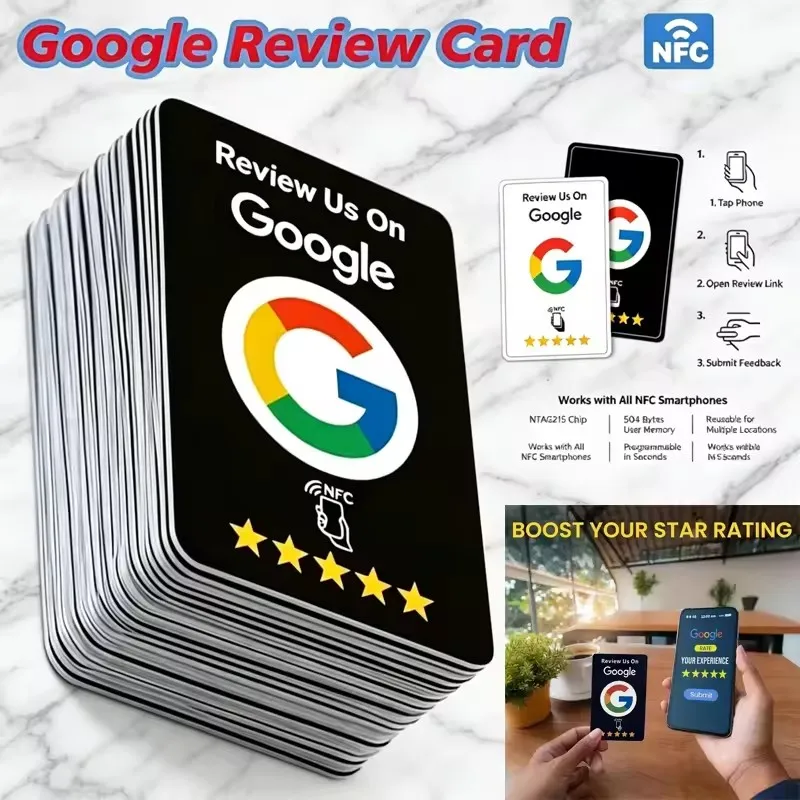 50/100PCS Reusable Review Tap Card Google Reviews Tap NFC Card Front Back AB Side Review Us on Google Saves Time User-Friendly
