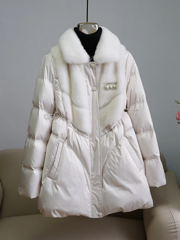2025年 レディース 本物の毛皮コート グースダウンジャケット ファッションアウター 天然ミンクファー襟 厚手 暖かい 両面ファー 高級