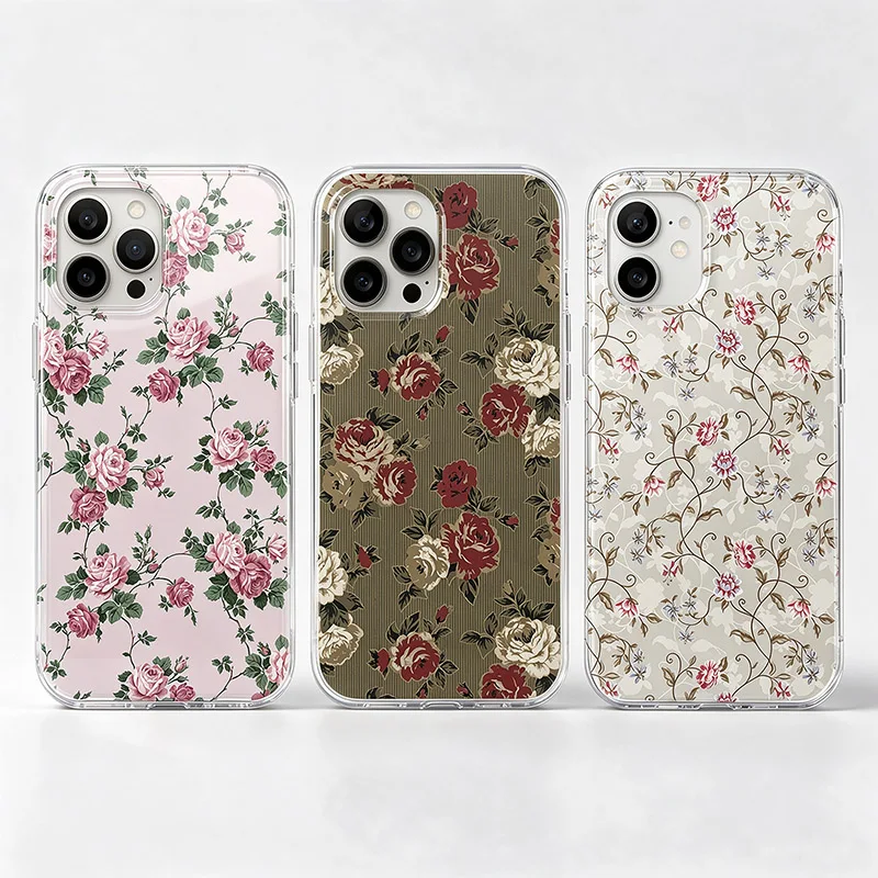 Vintage Rose Floral Phone Case For Samsung Galaxy S26 S23 S22 S21 S24 S25 Ultra Plus FE A16 A17 A36 A53 A55 A37 A57 5G Cover