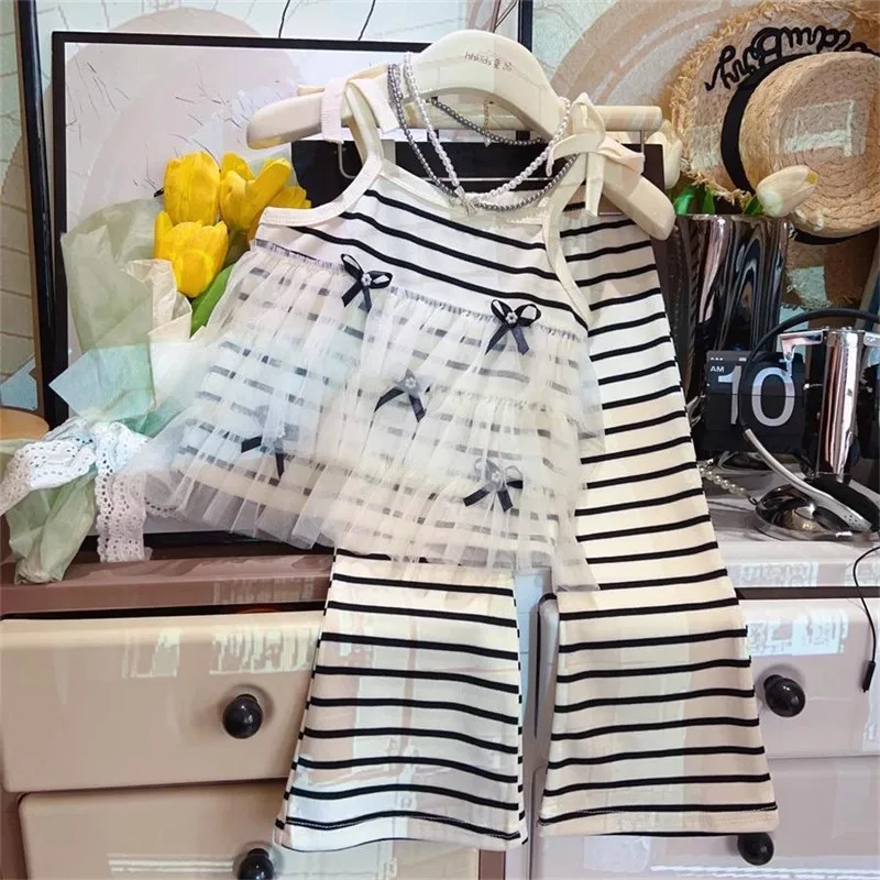 

TOY-2025New Style Girls' Outfit Fashionable Casual Children's Camisole Vest Striped Flared Pants Two-Piece Set for Baby