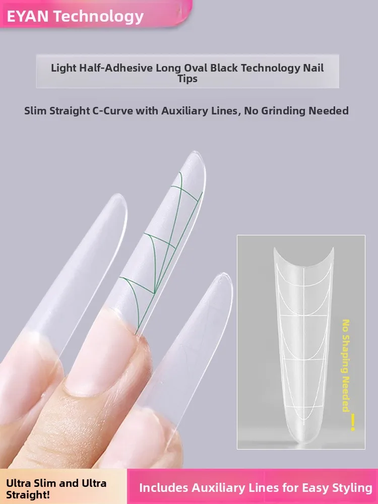

Ultra-Thin Sl No-Needling Semi-Adhesive C+Arci Long Elliptical Nail Art False Nails Tips with Assistance Line