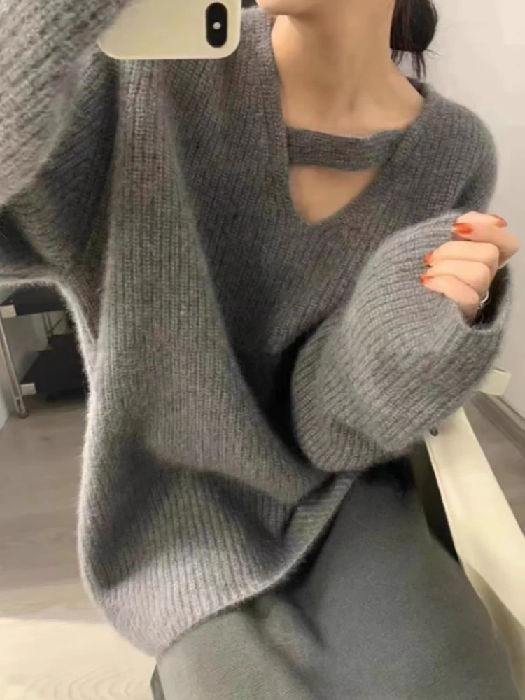 Suéter is de Punto Calado con Cuello en V para Mujer, Diseño de Moda para Principios de Otoño, Estilo Casual, Manga Larga, ...